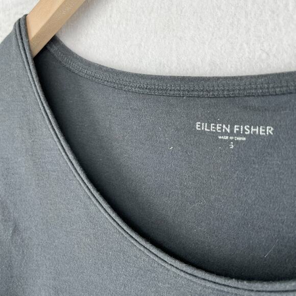 EILEEN FISHER Top S Cotton Interlock Jersey Scoop Neck 3/4 Sleeve Gray - Picture 5 of 13